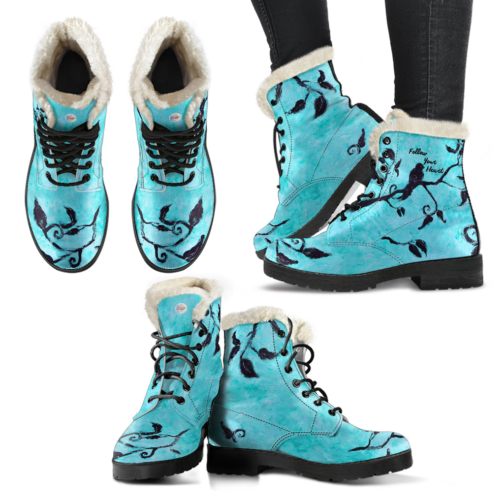 Follow Your Heart Fur Lined Whimsical Leather Boots