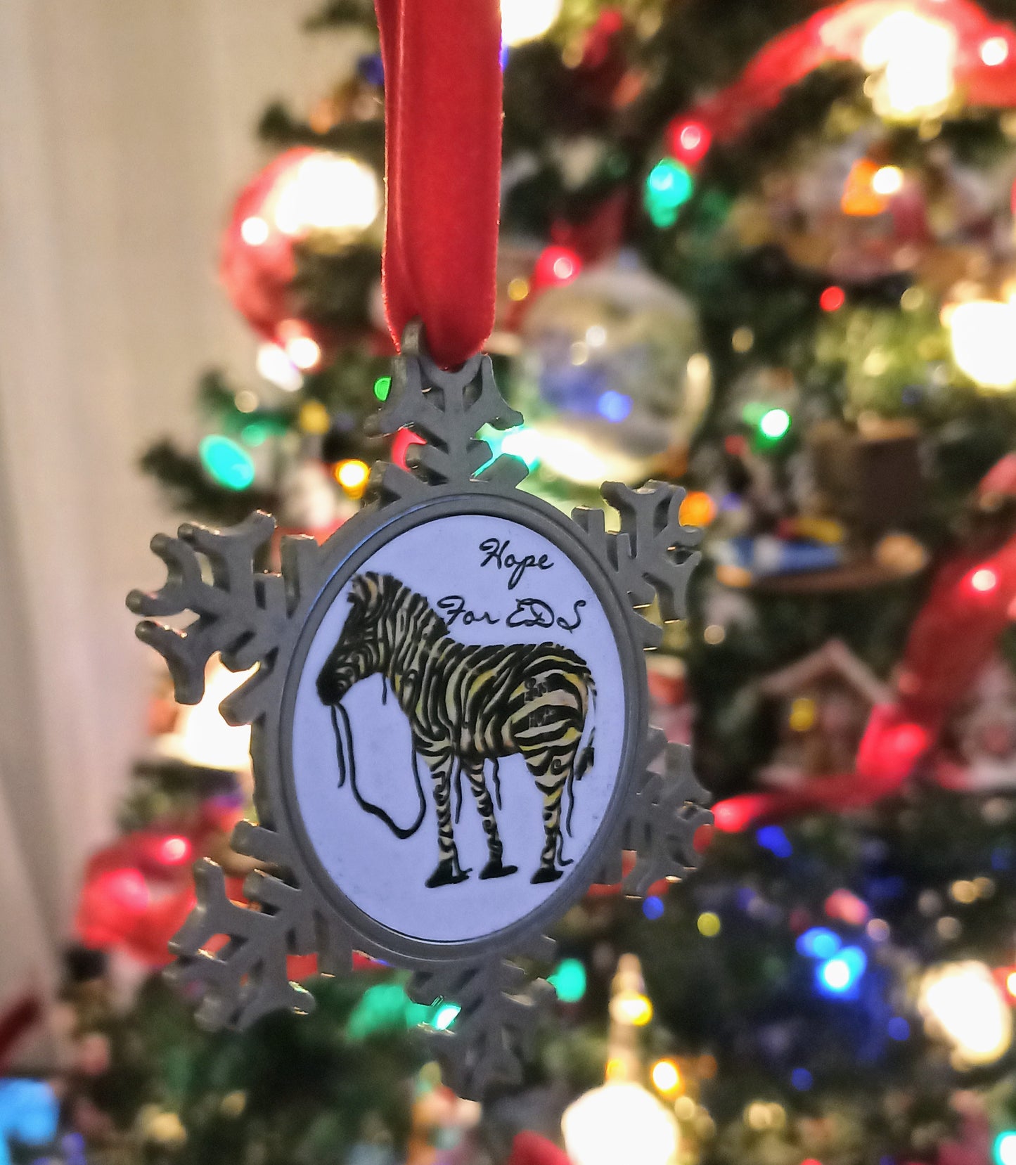 ARTIST SIGNED EDS Pewter Snowflake Christmas Ornament - EDS Hope Zebra