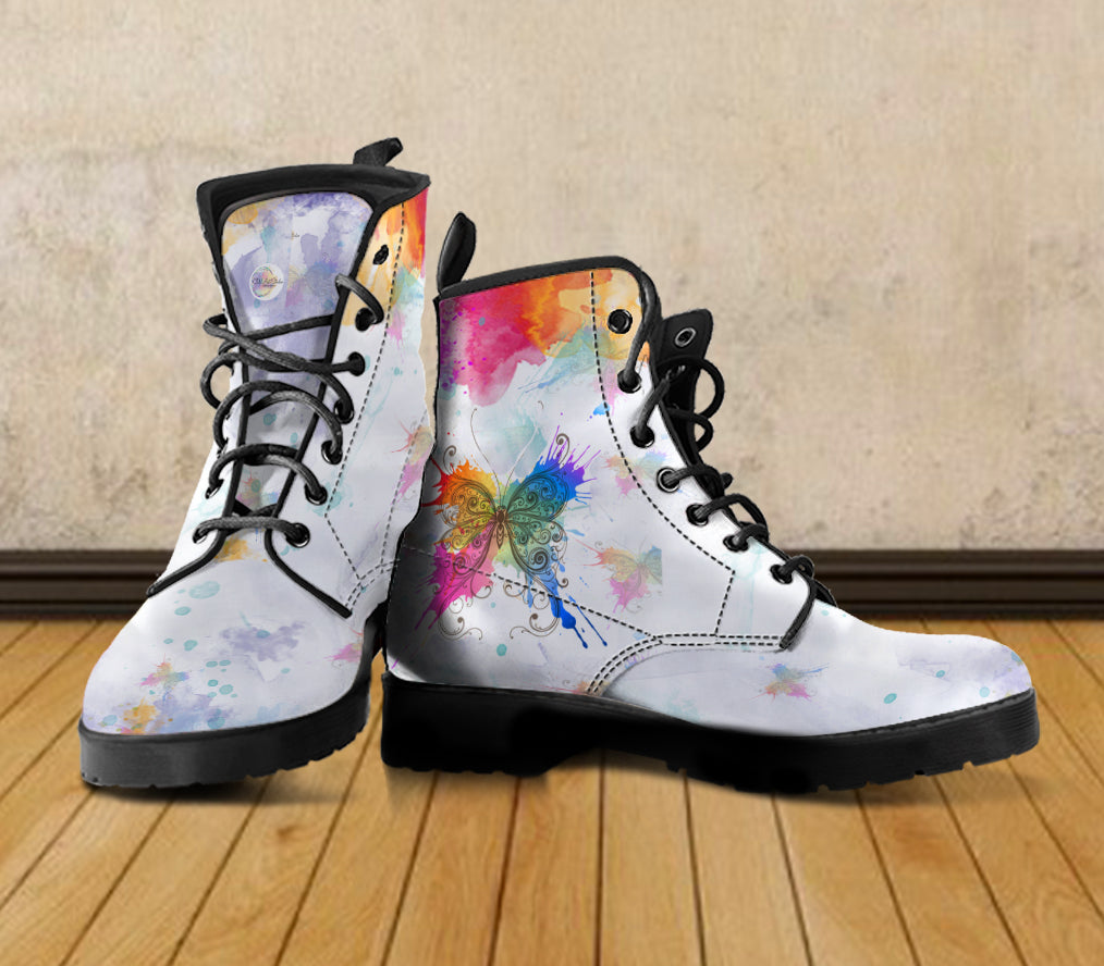 Watercolors Butterfly Indie Art Leather Boots by SophieStar