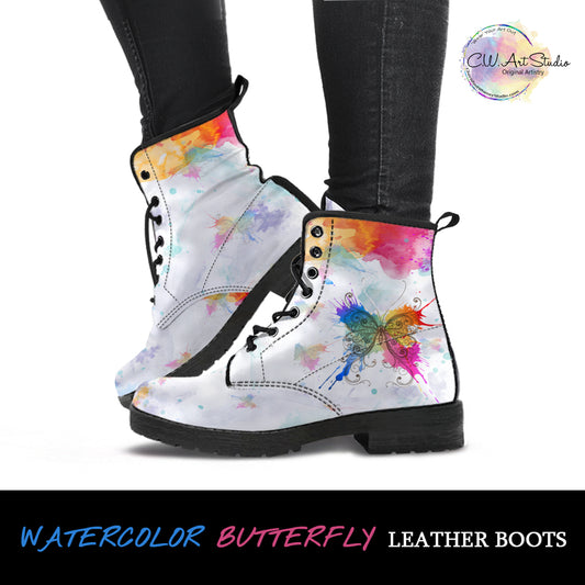 Watercolors Butterfly Indie Art Leather Boots by SophieStar