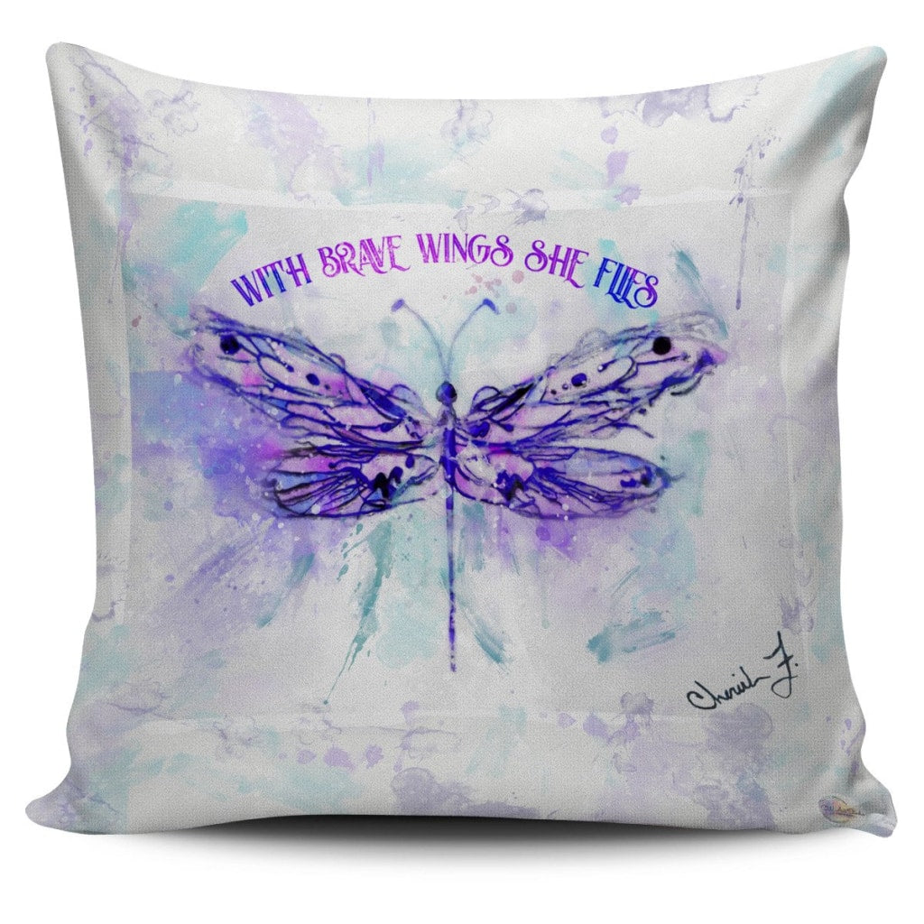 Dragonfly Brave Wings Throw Pillow Cover 18x18in
