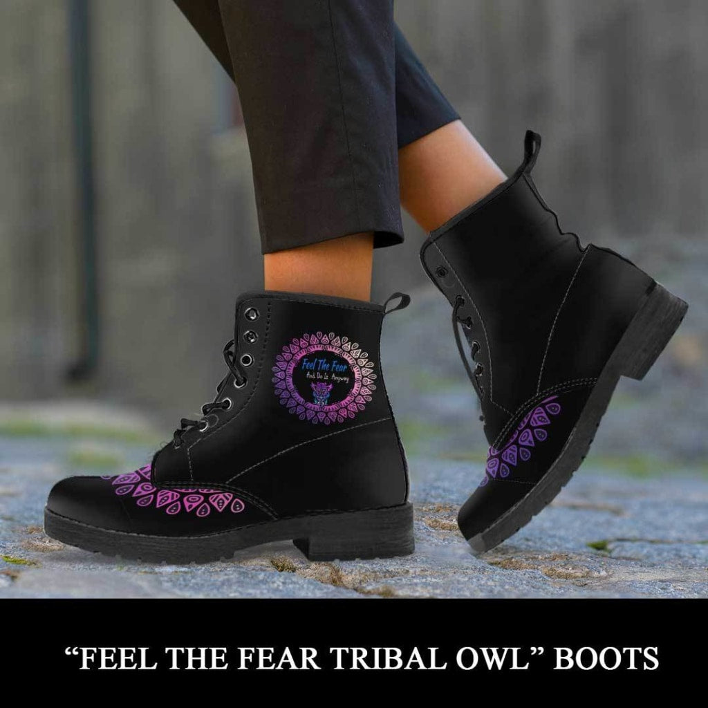 Feel the Fear Tribal Owl Boots - C.W. Art Studio