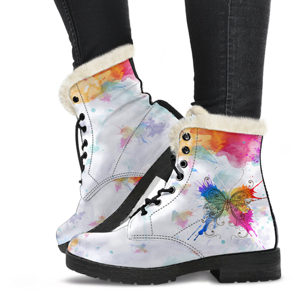 Watercolors Butterfly Fur Lined Boots by SophieStar