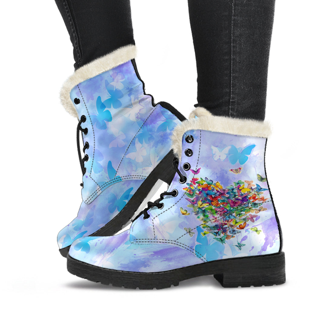 Blue Watercolors Butterflies Fur Lined Boots by SophieStar