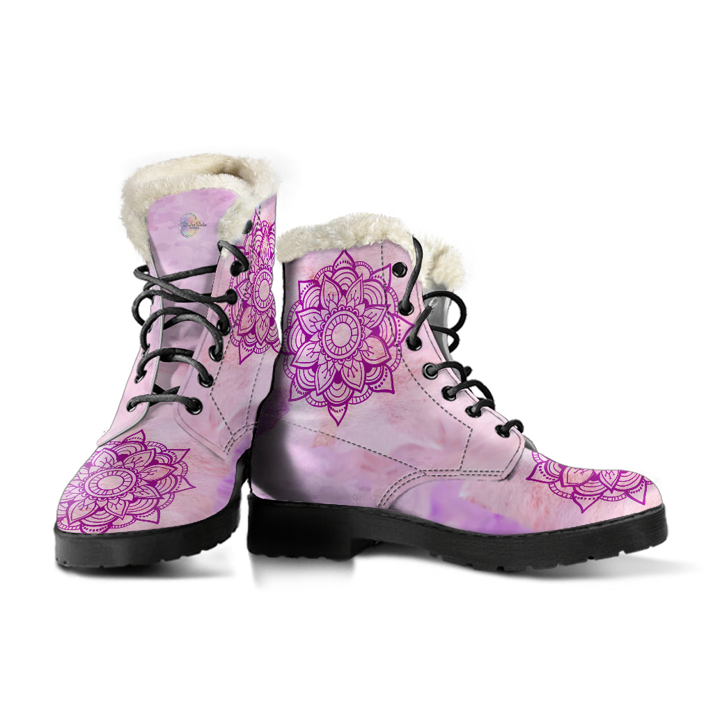 Pink Mandala Fur Lined Leather Boots