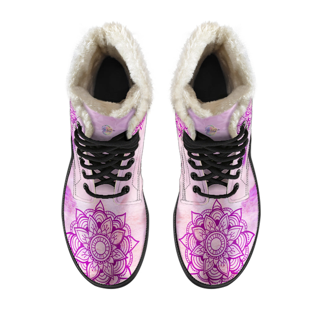 Pink Mandala Fur Lined Leather Boots