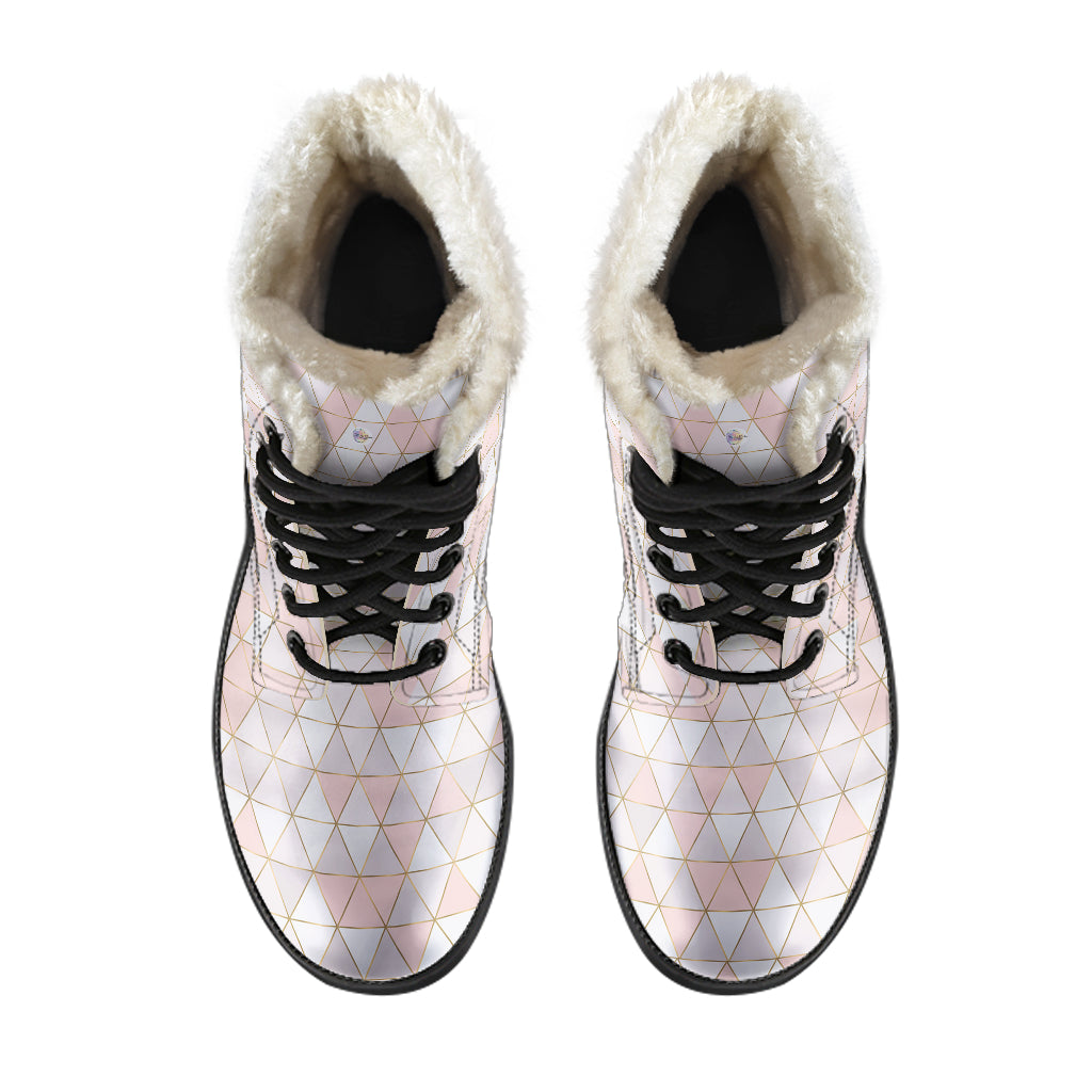 Gold Lines Pink Geo Fur Lined Boots by SophieStar
