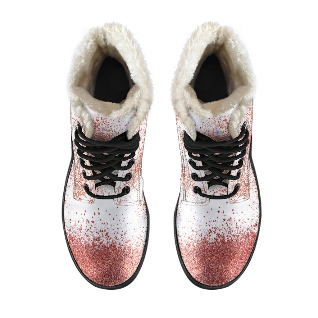 White and Rose Gold Fur Leather Boots