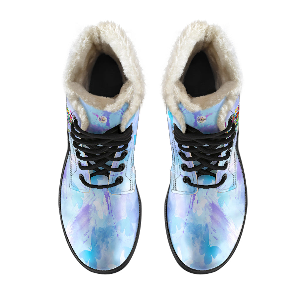 Blue Watercolors Butterflies Fur Lined Boots by SophieStar