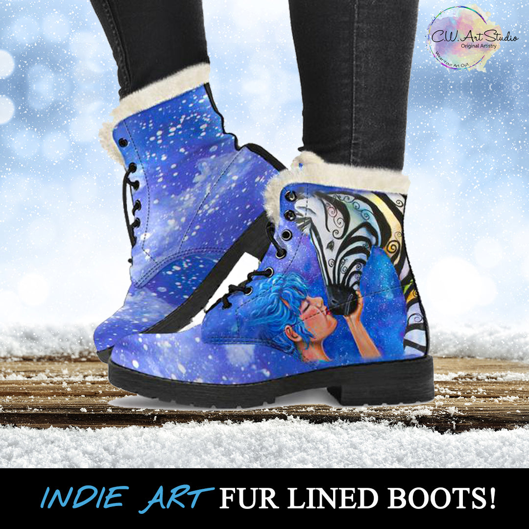 Zebra Kiss Fur Lined Leather Boots