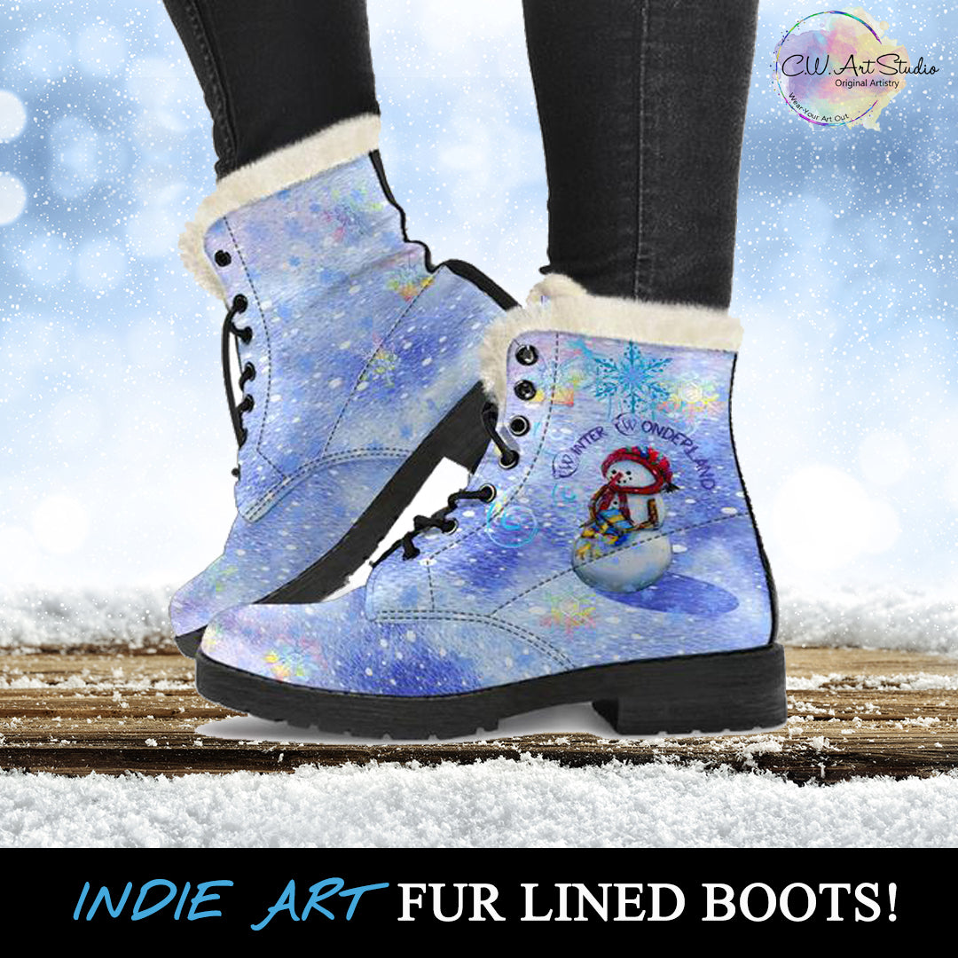 Winter Wonderland Indie Art Fur Lined Leather Boots