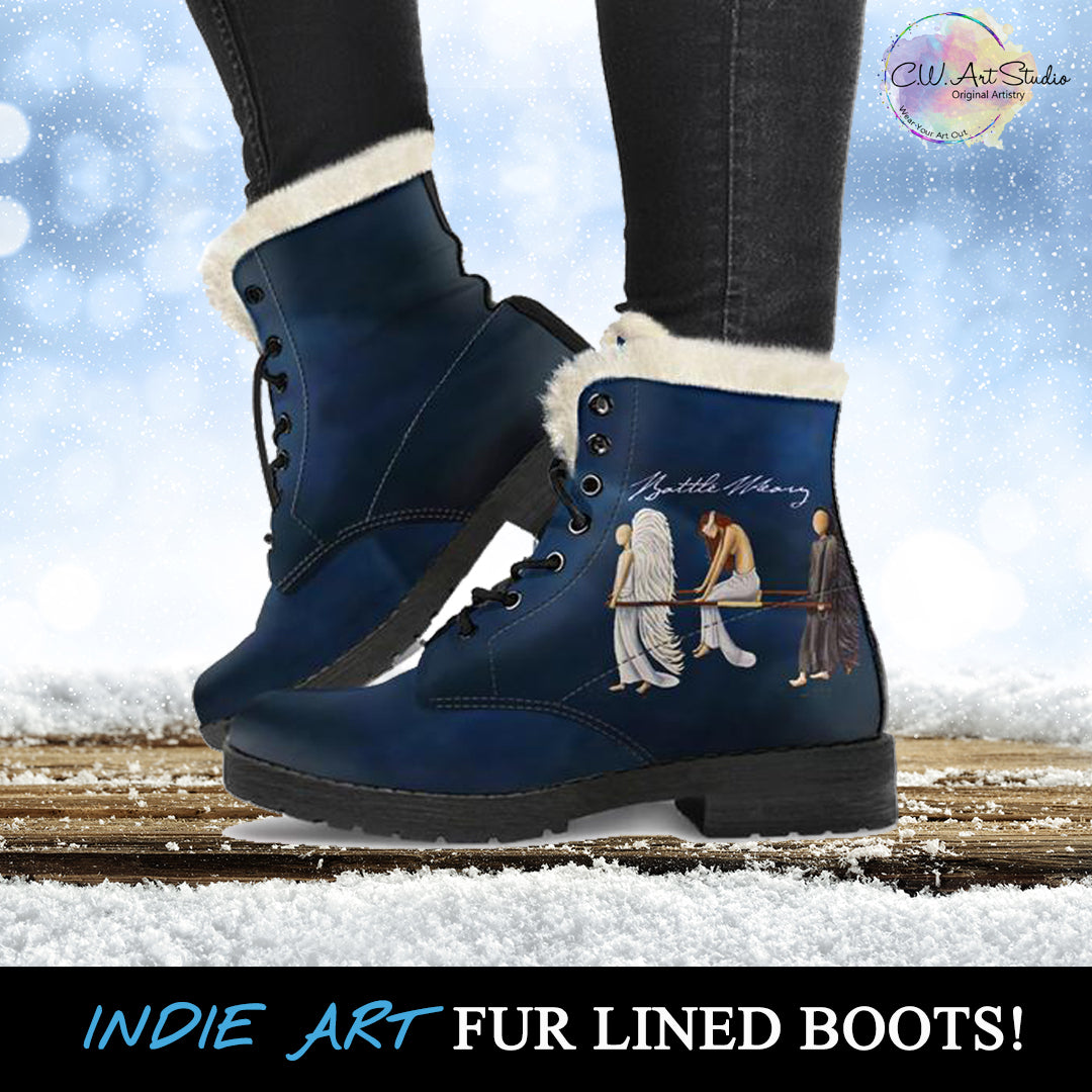 Battle Weary Angels Indie Art Fur Leather Boots