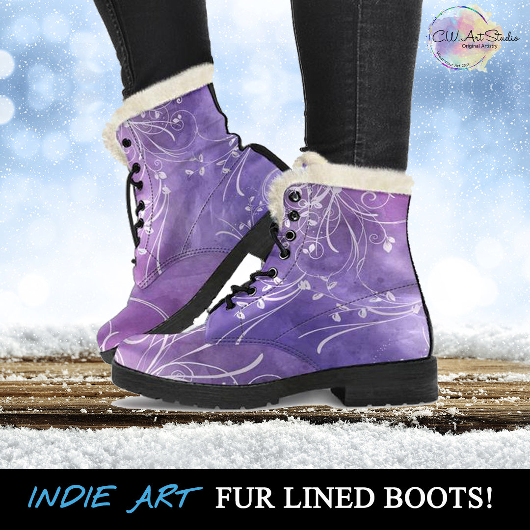 Lavender Fields Fur Lined Indi Art Leather Boots