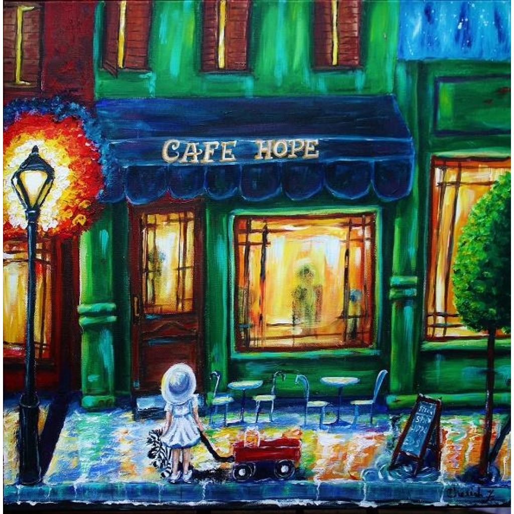 Hope Cafe Artist Embellished Giclée- Each Piece Unique - C.W. Art Studio