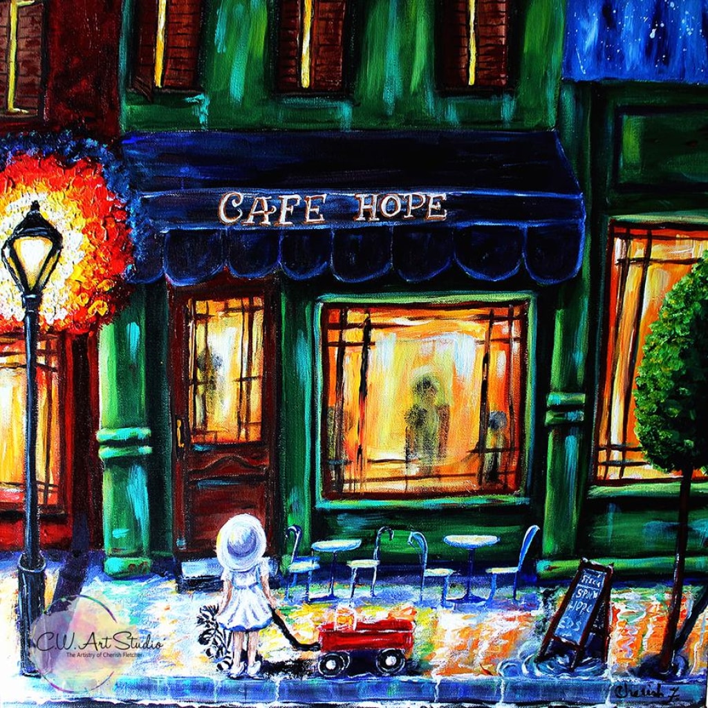 Hope Cafe Giclée Art Print- Artist Signed Matted - Artist Signed Print C.w. Art Studio