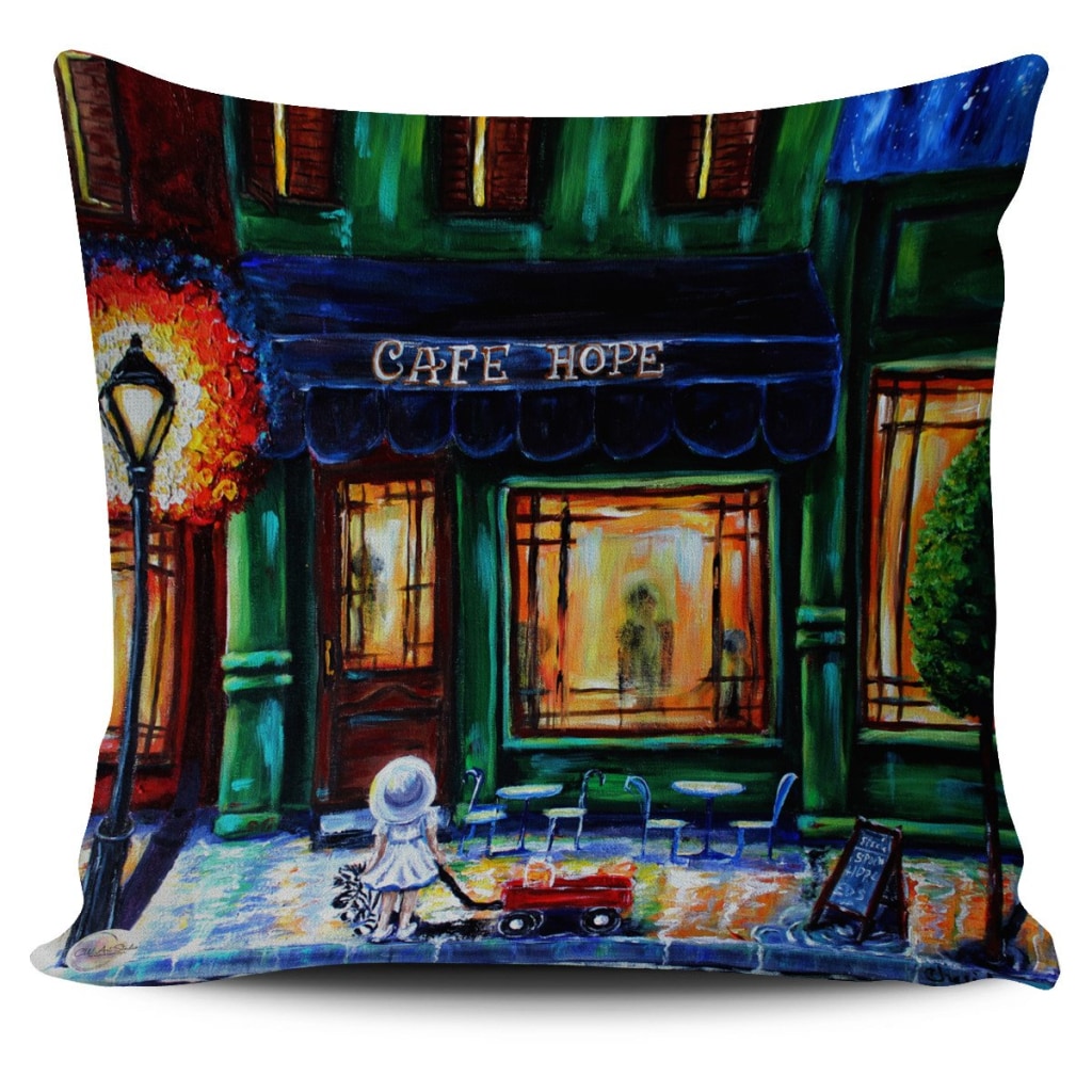 Hope Cafe Throw Pillow Cover 18x18in