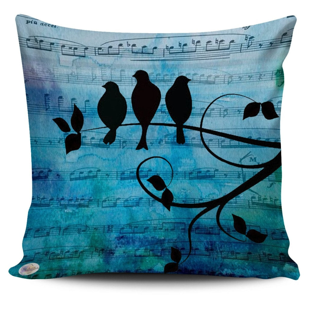 Musical Blue Birds Throw Pillow Cover 18x18in