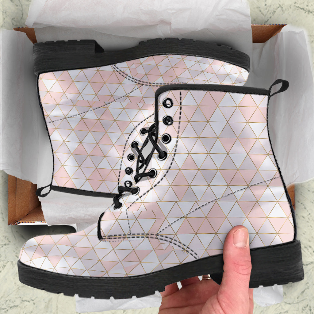 Gold Lines Pink Geo Leather Boots by SophieStar