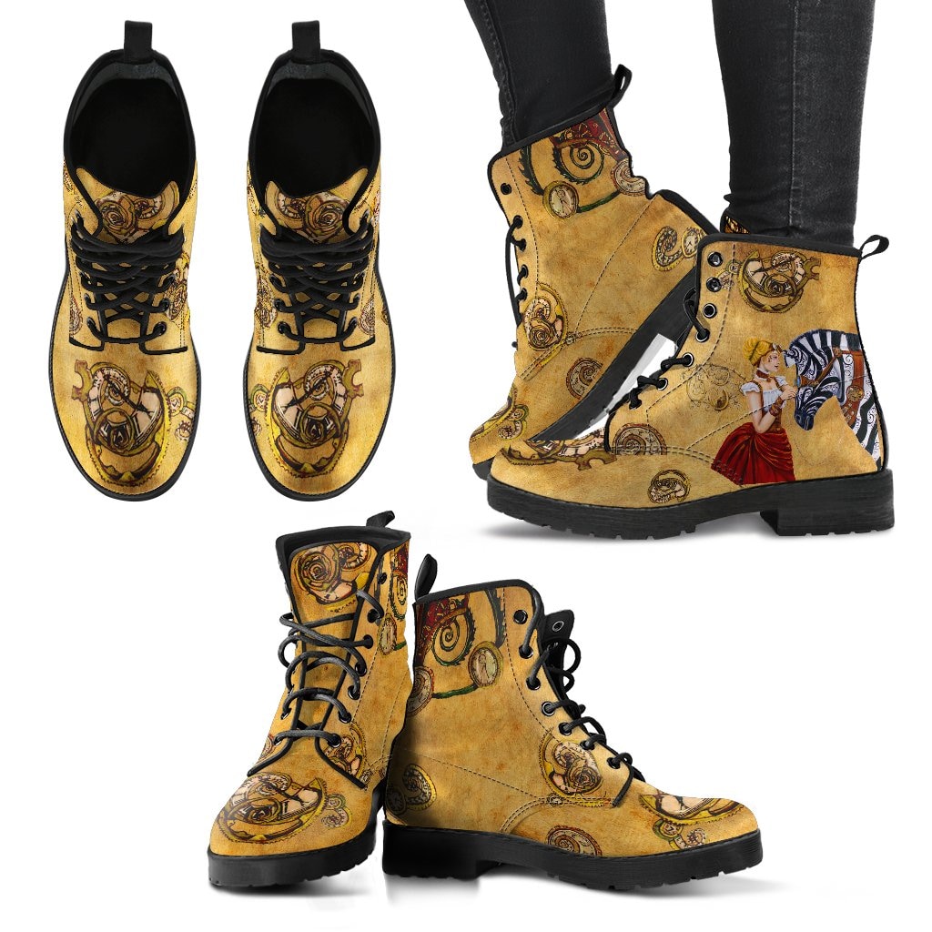 Steampunk Angel And Zebra Gold Boots - C.W. Art Studio