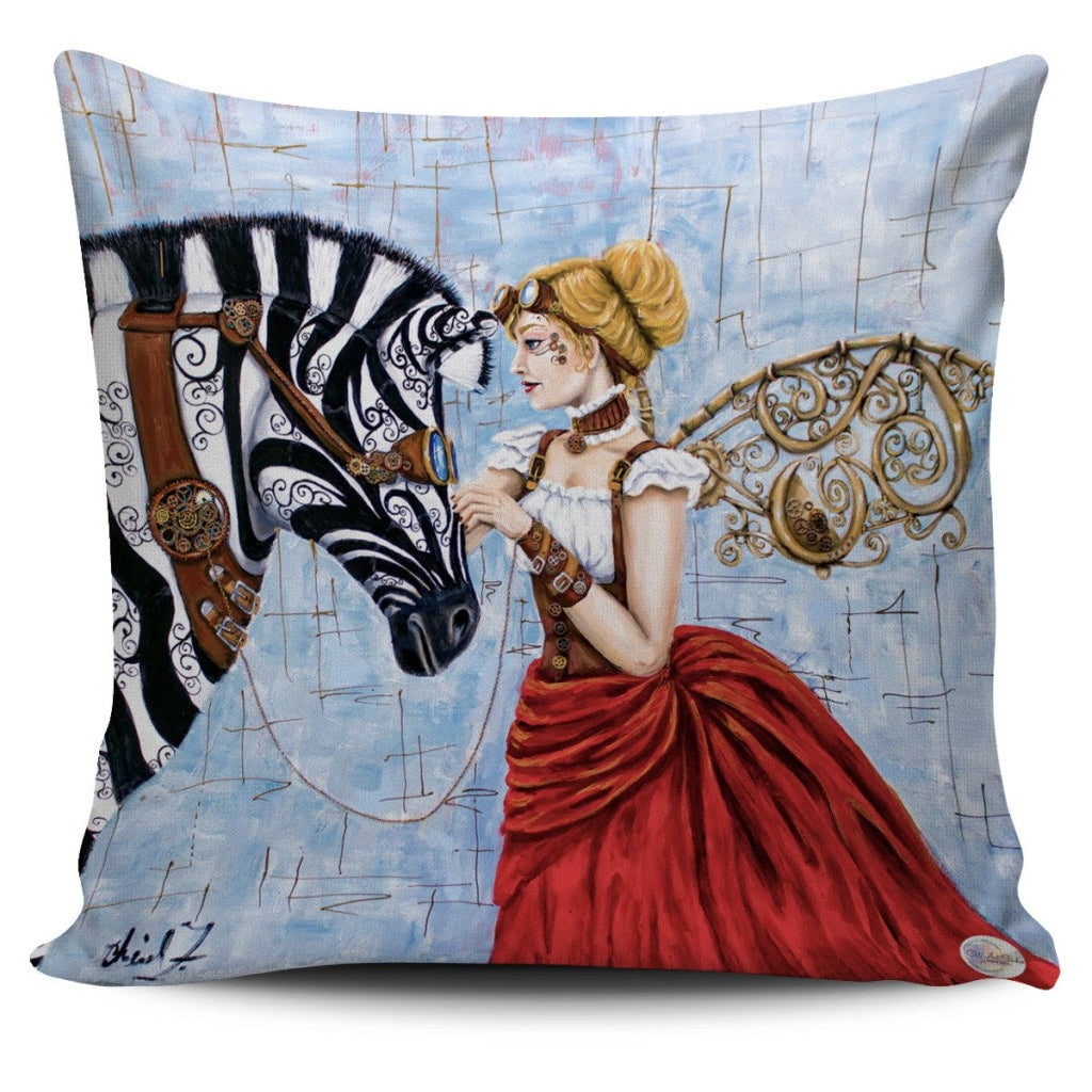 Steampunk Angel and Zebra Throw Pillow Cover 18x18in