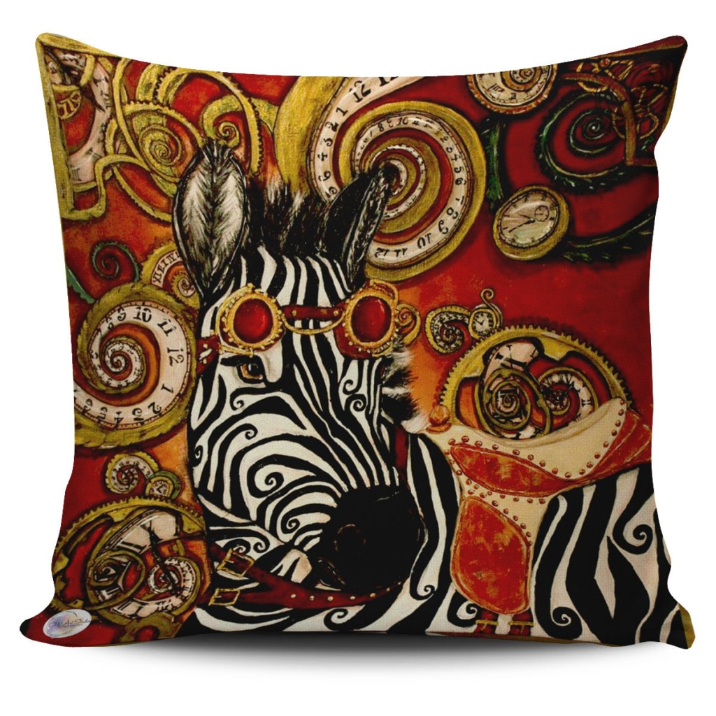 Steampunk Zebra Throw Pillow Cover 18x18in