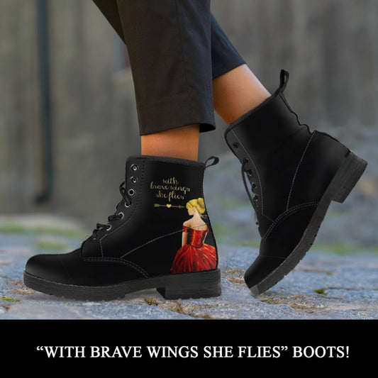 With Brave Wings She Flies Boots - C.W. Art Studio